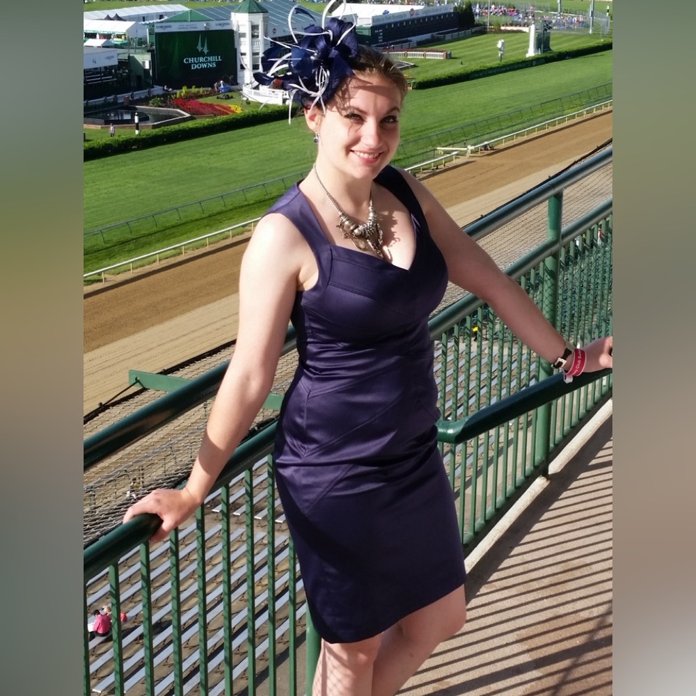 Jessica Simpson Sexy Little Black Dress in Blue Back Zip Bodycon Size 12 Midi